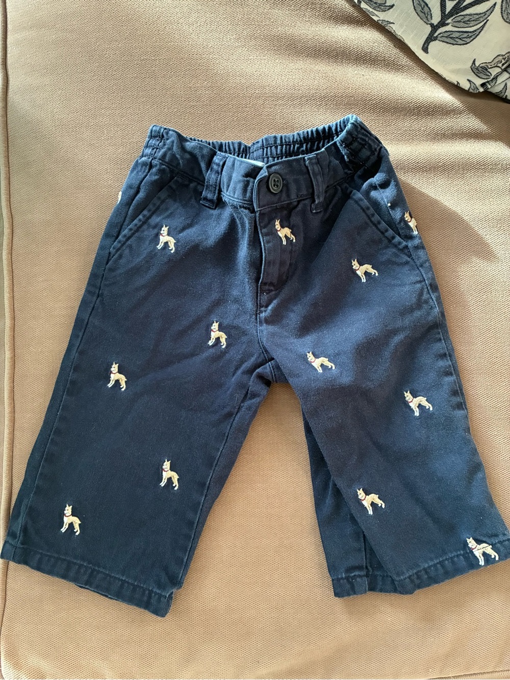 Janie and Jack Navy Chino Pants with Embroidered Dogs
